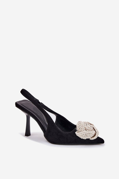 Step in Style's luxurious women's high heels in faux suede with a chic open heel design and sleek pointed toes, perfect for adding sophistication to any outfit.