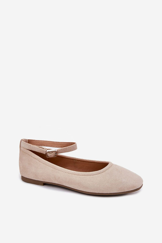 Chic Step In Style eco suede ballet flats, featuring a rounded toe and removable ankle strap for personalised fit and style.
