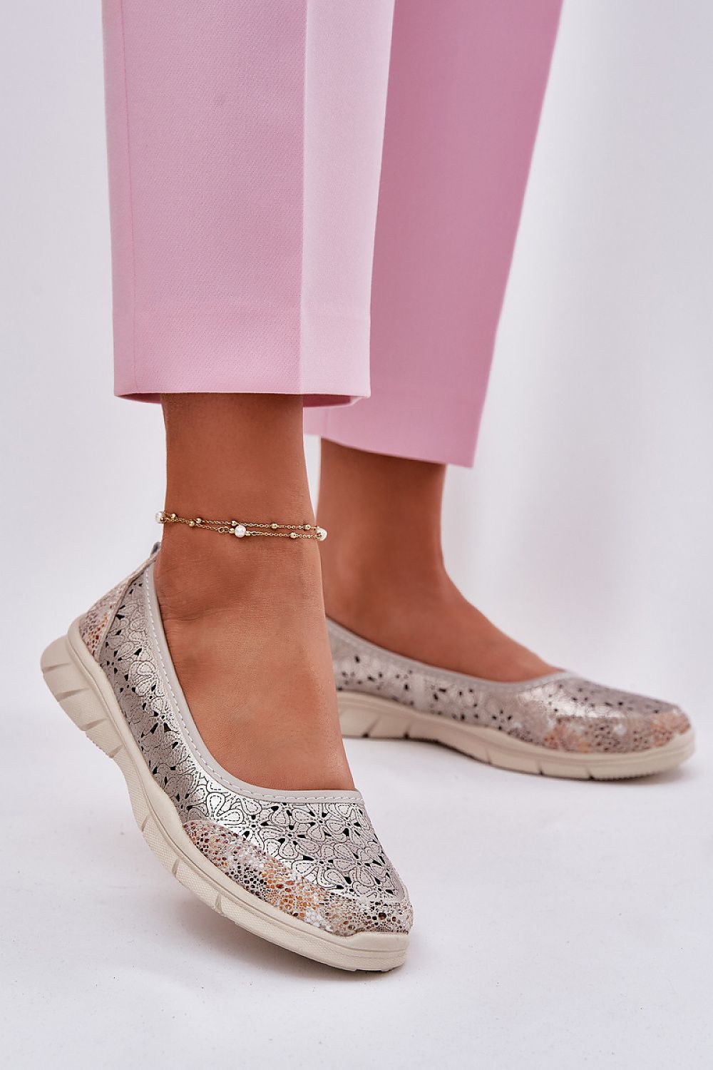 Elegant luxury women's leather ballerina flats by Step in style, showcasing a sophisticated cut-out design and comfortable soft insole for all-day wear.