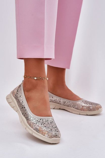 Elegant luxury women's leather ballerina flats by Step in style, showcasing a sophisticated cut-out design and comfortable soft insole for all-day wear.
