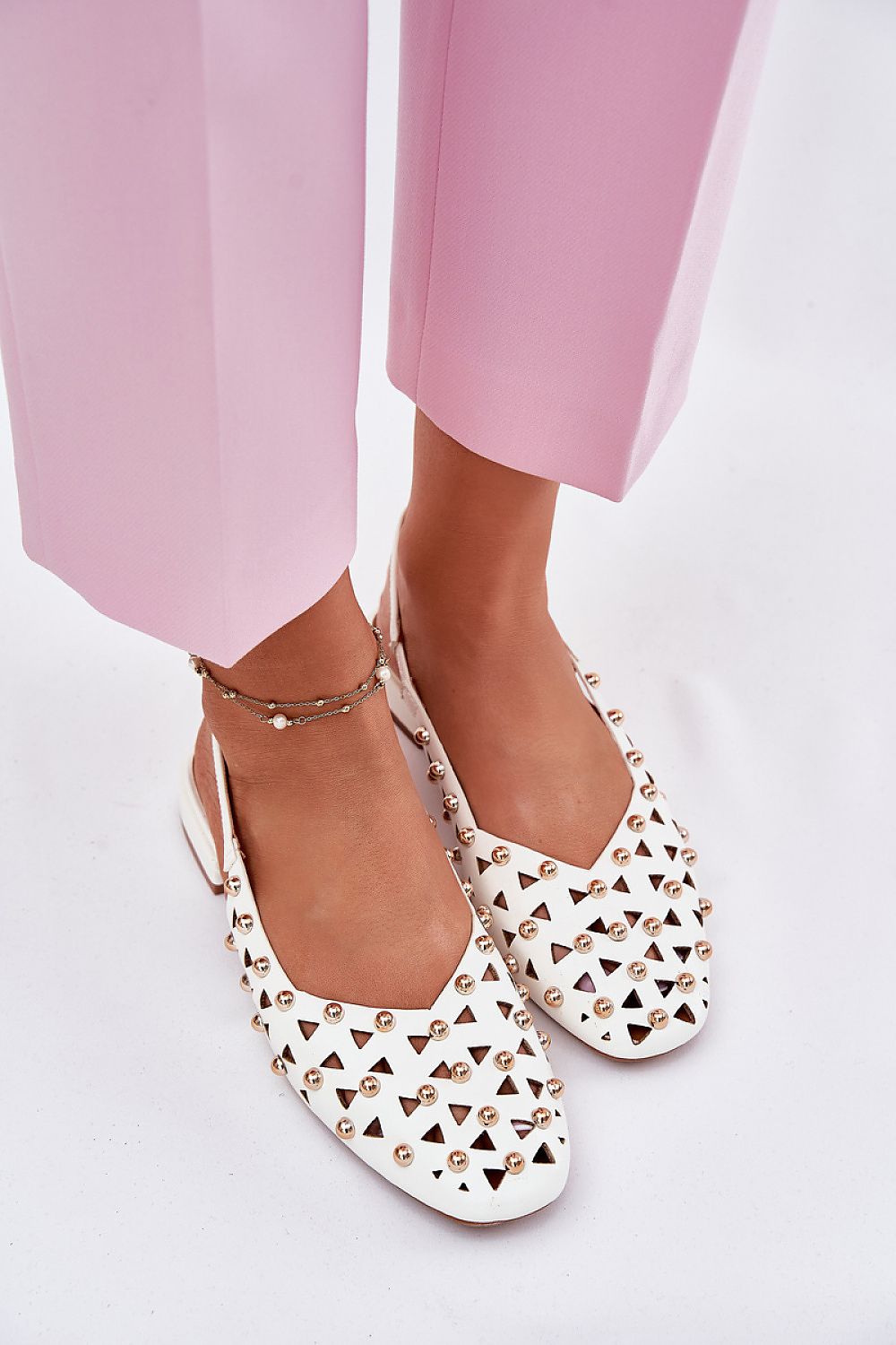 Sophisticated open-heeled women's ballet flats from Step in Style, showcasing a delicate lacy pattern for breathable summer wear, EU sizes 36-41.