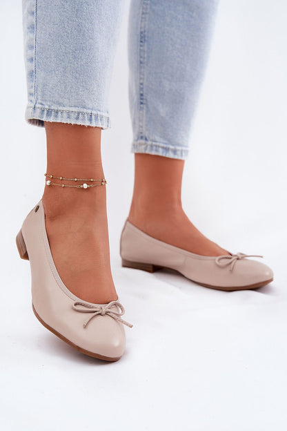 Elegant Maciejka Women's Ballerina Flats with natural leather, featuring a delicate bow, perfect for stylish comfort, provided by Step in Style.