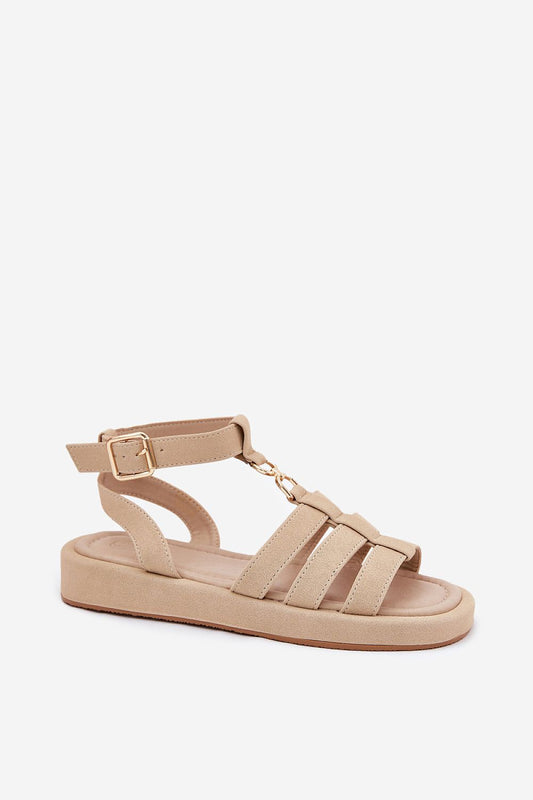 Elegant Eco Suede Women's Sandals with a delicate platform and adjustable strap in golden accents from Step in Style.