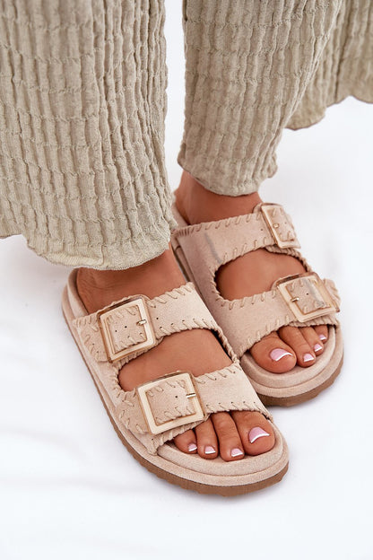 Chic women's flip-flops in suede with a luxurious design and fitted comfort footbed, ideal for holidays by Step in Style.