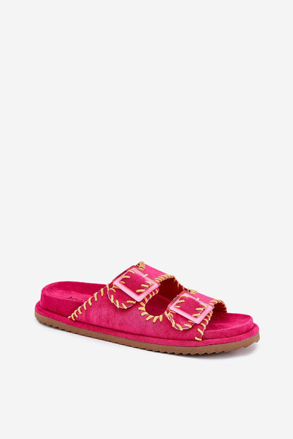 Chic women's suede sandals with eye-catching buckles, designed by Step in Style for fashionable summer outings.