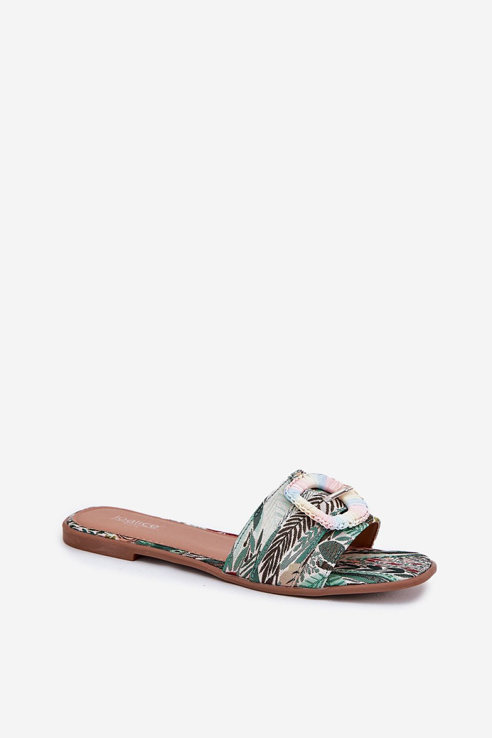 Beautiful women's flat sandals with an ornate buckle detail, perfect summer footwear by Step in Style.
