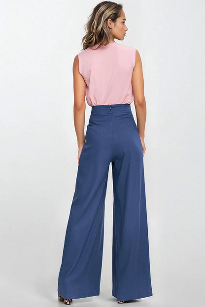 Stylish linen-rayon blend high-waisted trousers for women by Nife, ideal for both casual and formal wear.