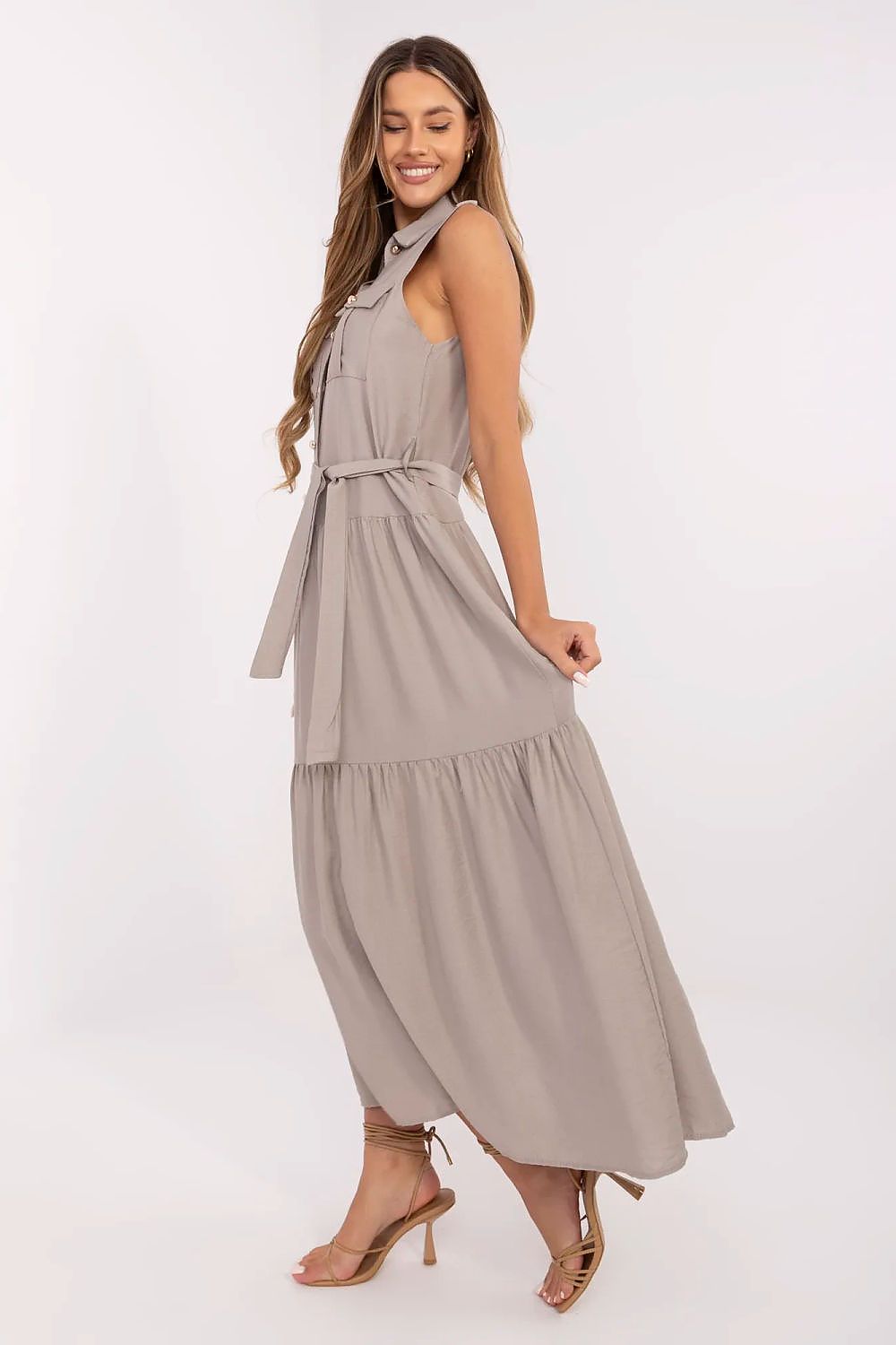 Luxurious flared silhouette of Italy Moda's Maxi Daydress, showcasing an airy viscose-nylon blend ideal for both work and leisure.