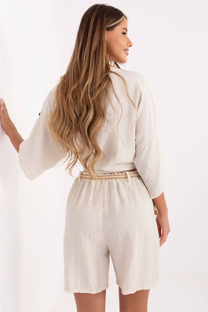 Luxurious high-waisted linen viscose shorts by Italy Moda, showcasing an elegant boho design and perfect for summer outings.