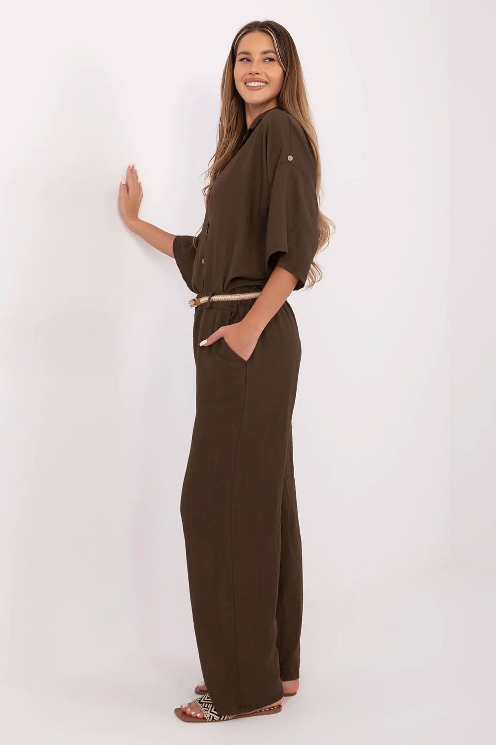 Luxury Italy Moda Women's Boho Trousers, emphasizing a natural ease in fashionable high-waisted design for casual elegance.