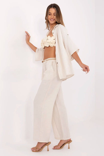 Italy Moda women's boho trousers in high-waisted wide leg design, showcasing breathable viscose-linen blend fabric perfect for warm weather.