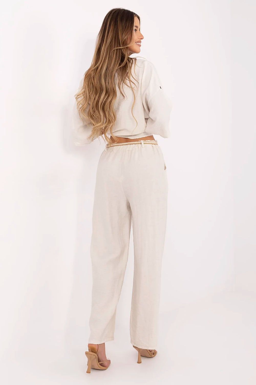 Elegant image of Italy Moda high-waisted boho trousers featuring a wide leg silhouette for a stylish and comfortable fit.