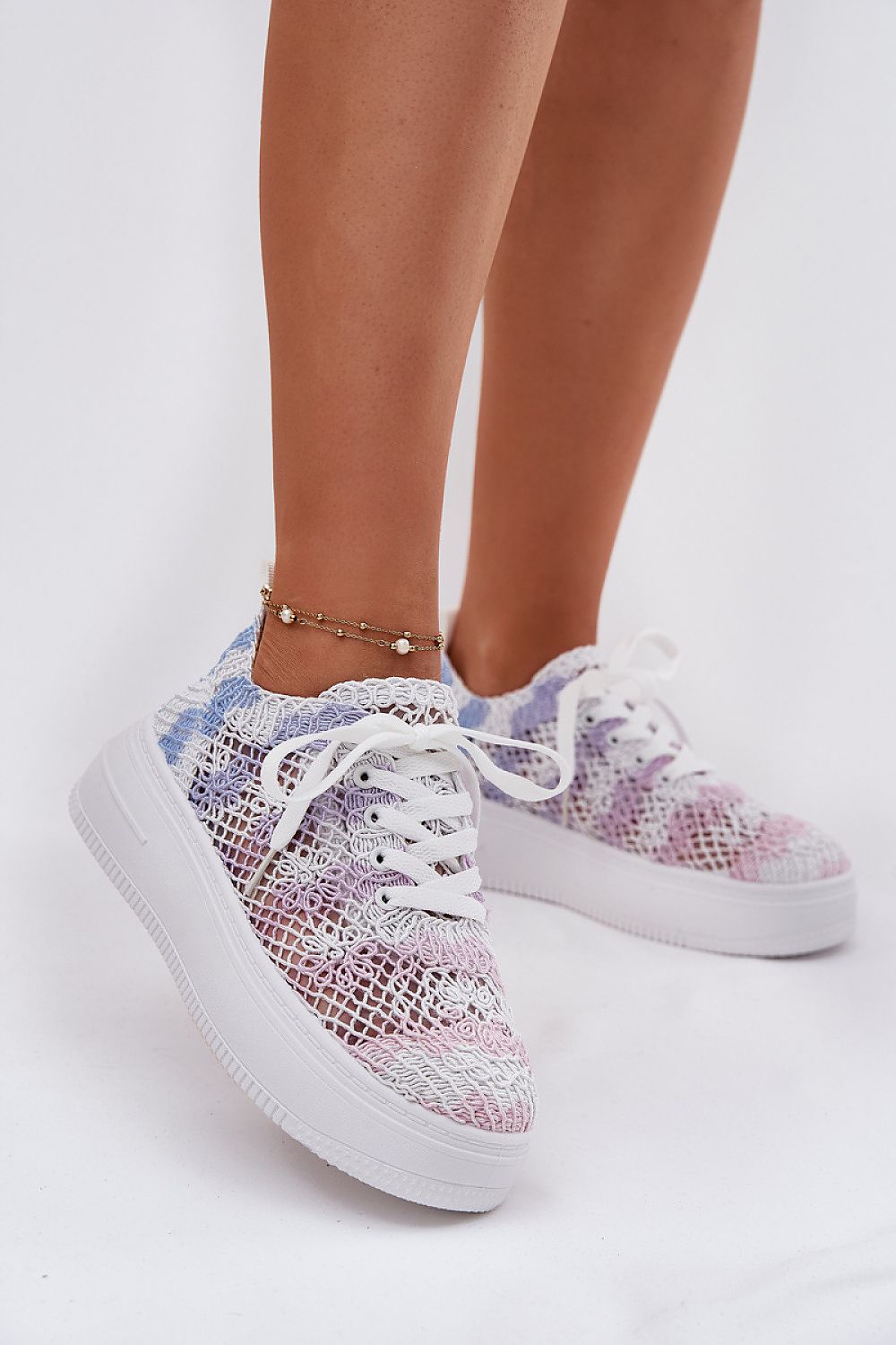 Luxury platform sneakers by Step in Style featuring intricate crochet and breathable mesh design, perfect for summer urban fashion. Available in sizes EU 36-41, these stylish sneakers combine comfort with elegance.