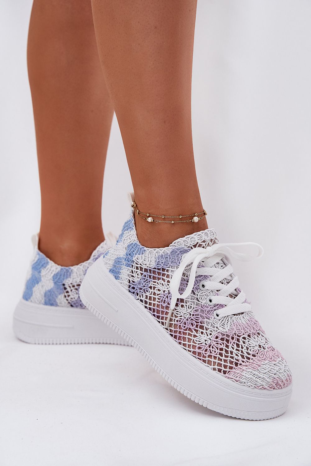 Elegant platform sneakers from Step in Style with a stylish lace-up design, combining crochet and mesh for a light and comfortable fit, ideal for summer walks.