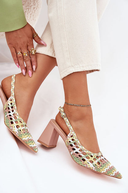 Luxury women’s block heel sandals by Step in Style featuring a chic woven design and adjustable strap, ideal for summer elegance.