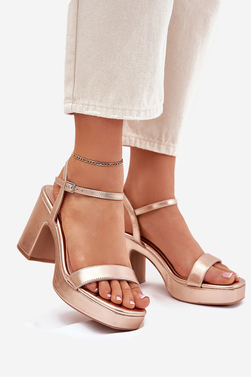 Elegant women's eco leather heel sandals by Step in Style, featuring an adjustable buckle and a stylish 9cm column heel, perfect for summer evenings and celebrations.