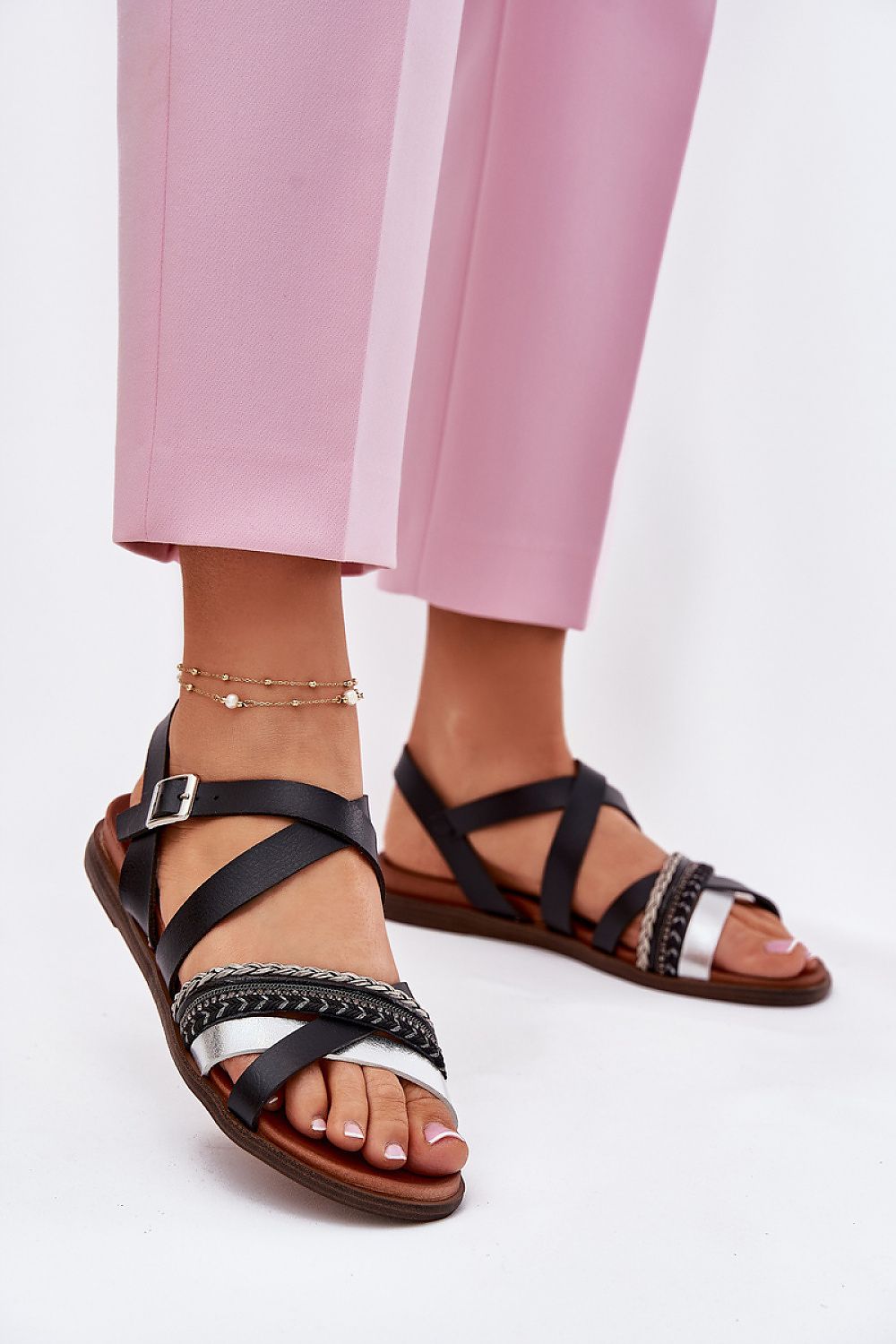 Luxury eco-leather women's sandals by Step in Style with adjustable buckle, elegant intertwining straps, and comfortable flat heel in EU sizes 36 to 41, perfect for summer fashion.