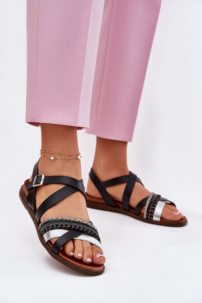Luxury eco-leather women's sandals by Step in Style with adjustable buckle, elegant intertwining straps, and comfortable flat heel in EU sizes 36 to 41, perfect for summer fashion.