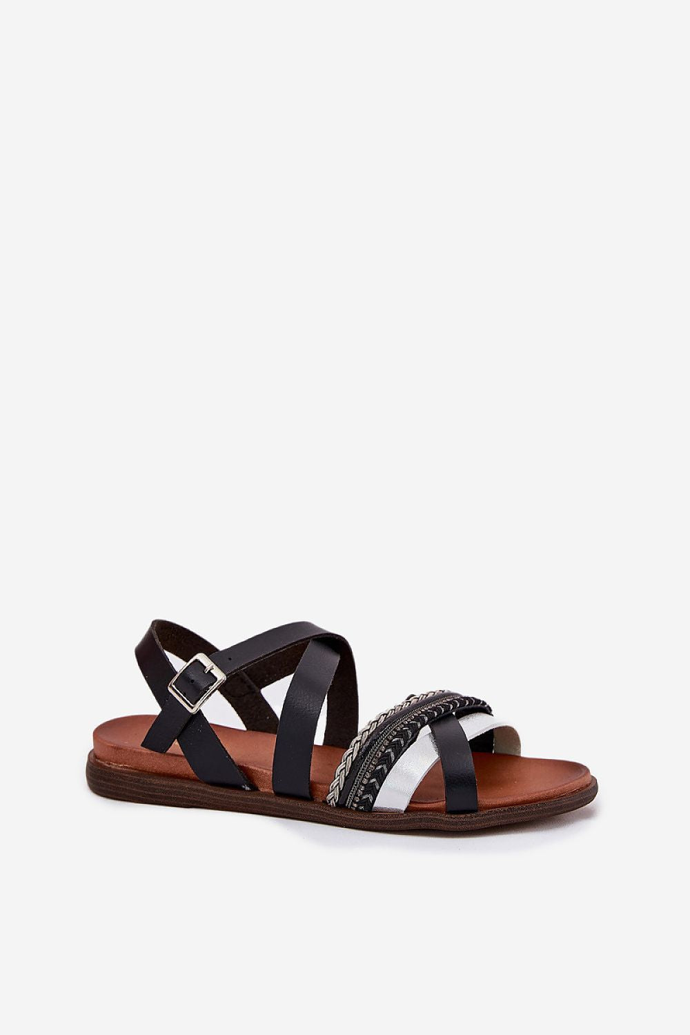 Luxury eco-leather women's sandals by Step in Style, featuring adjustable buckle and elegant intertwining straps for summer elegance.