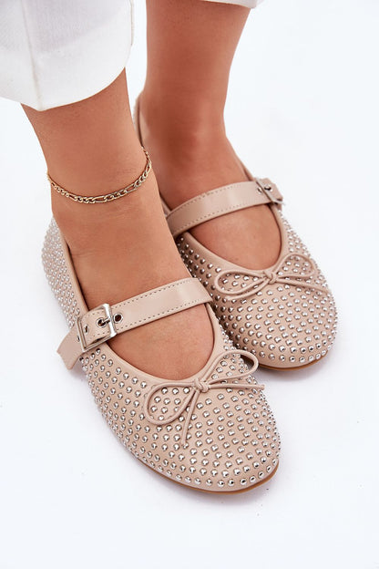 Elegant eco-leather ballet flats by Step in Style featuring a delicate bow and adjustable strap for a perfect fit, ideal for stylish occasions.