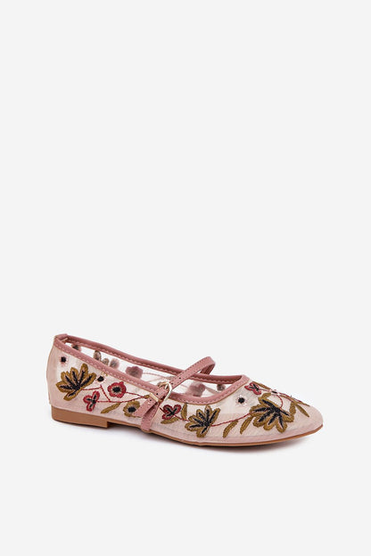 Close-up of Step in Style's women's ballerina flats showcasing exquisite floral embroidery, rounded toes, and luxurious materials for everyday elegance.