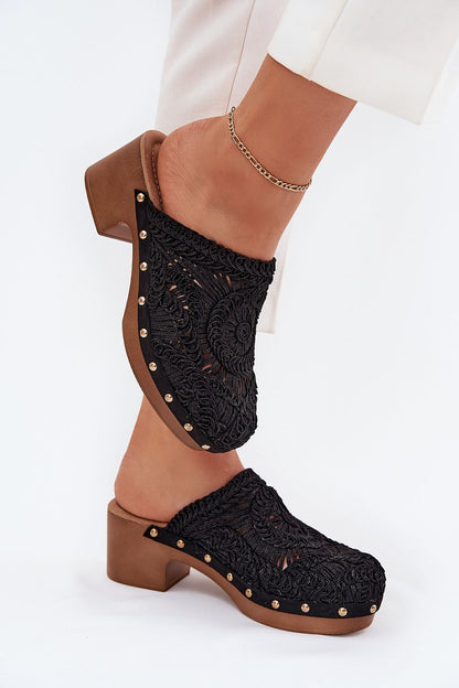Luxury crocheted women's sandals with block heel and covered toes from Step in Style, perfect for summer fashion.