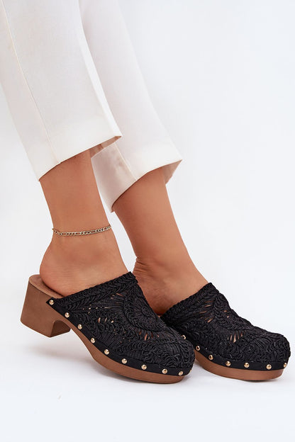 Luxury crocheted women's sandals with block heel and covered toes by Step in Style, perfect for summer elegance, available in EU sizes 36-41.