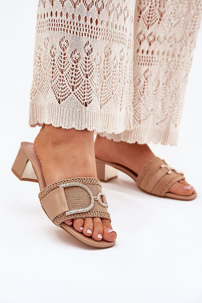 Elegant Women's block heel sandals with shimmering zircon details from Step in Style, eco-leather design ideal for summer occasions.