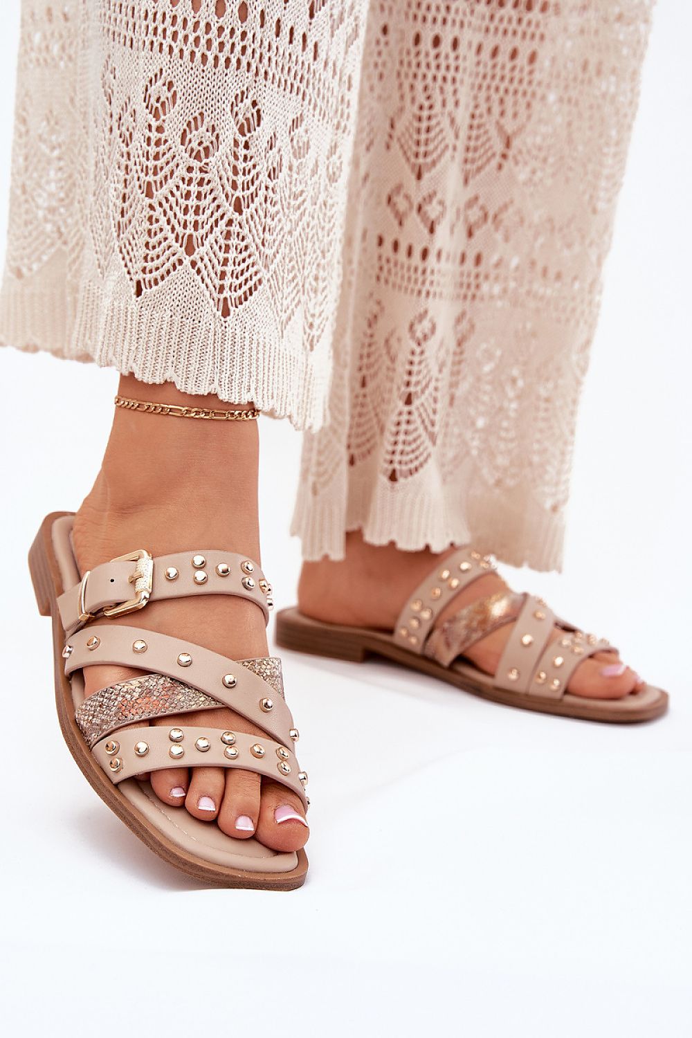 Elegant flat-heeled eco leather sandals from Step in Style, featuring modern design elements for a chic summer look.