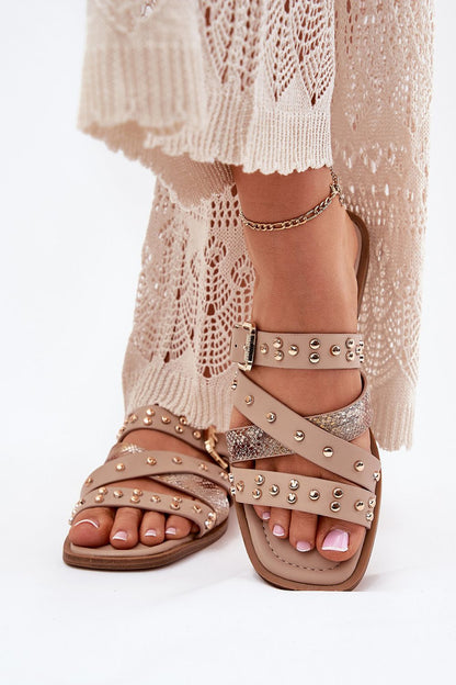 Step in Style luxurious women's eco leather sandals, highlighting the unique buckle and strap detailing suited for everyday wear.