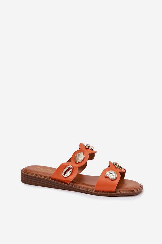 Stylish flat heel Eco Leather sandals for women by Step in Style, showcasing intricate sea-themed embellishments ideal for warm weather attire.