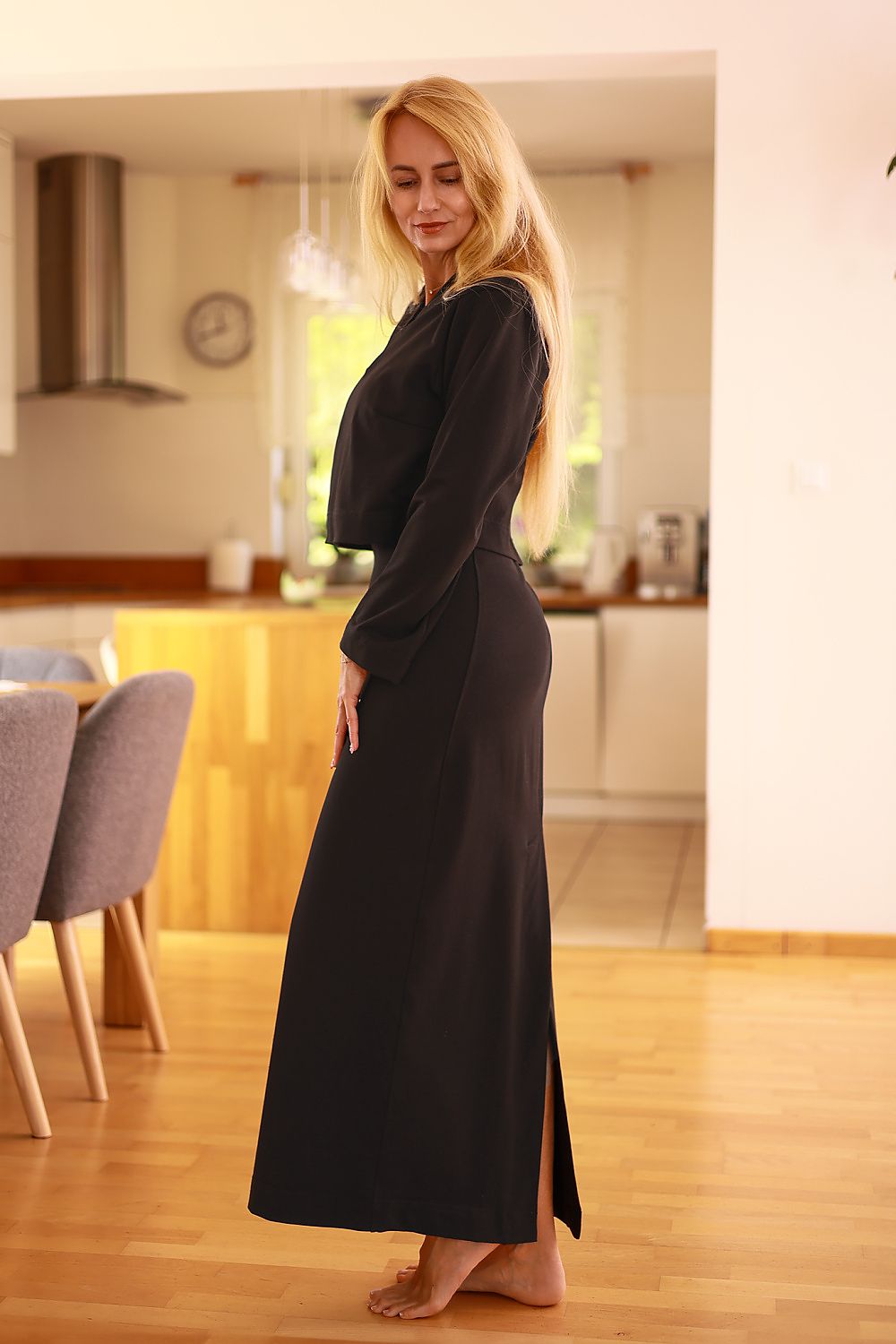 Close-up of Mirale's Irving Dress featuring comfortable cotton jersey fabric, perfect for warm days and stylish layering.