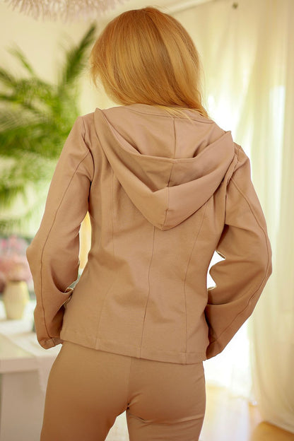 Mirale Women's Cotton Short Hooded Jacket in a luxurious sporty design, featuring elegant pockets, perfect for autumn and spring styling.