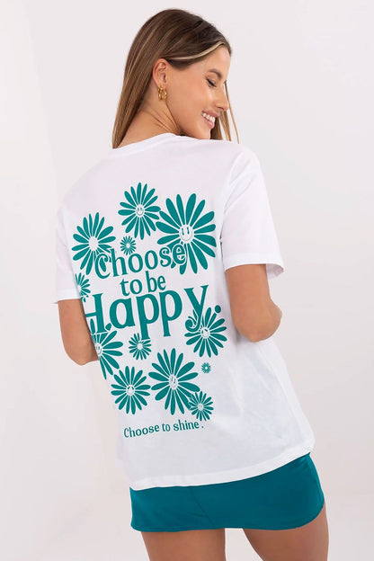 Fashionable styling of the Luxury Women's Casual Cotton T-Shirt by Sublevel paired with jeans, ideal for urban casual attire.