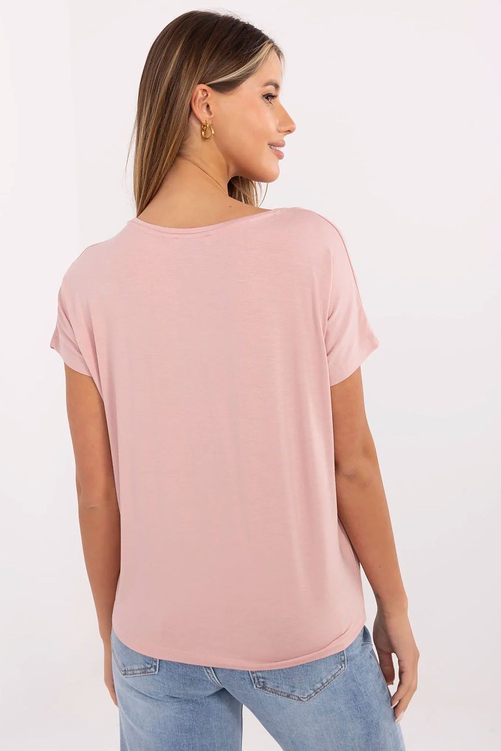 Elegant luxury T-shirt from Sublevel, displayed with size and fabric details, perfect for stylish women's fashion.