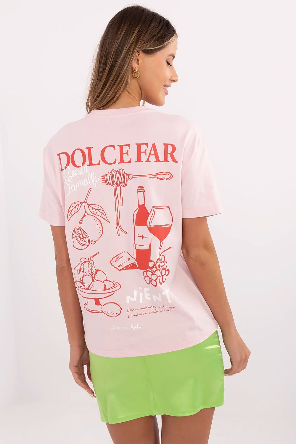 Elegant women's cotton t-shirt from Sublevel in a classic round neckline, showcasing unique prints ideal for urban casual fashion.