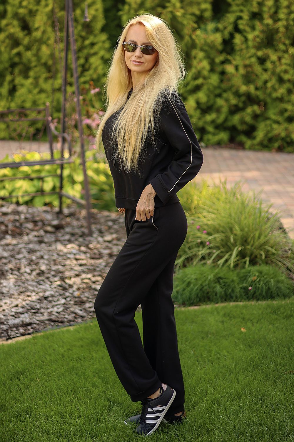 Mirale Maio Tracksuit Set featuring elegant gold trim on a sophisticated cotton blend, perfect for comfort and style.