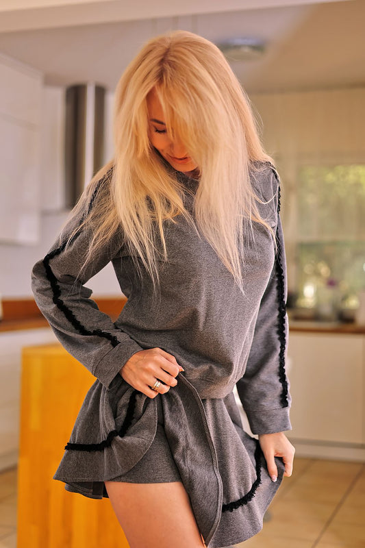 Mirale Krabi Lace Trim Cotton Skirt Pants with Shorts, elegantly designed for active women, showcasing luxurious lace detailing.