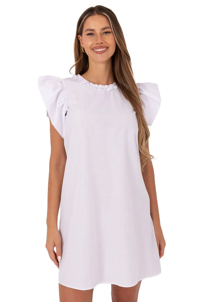 Elegant Lakerta Cotton Summer Daydress for Women, featuring flared cut and romantic ruffled sleeves, perfect for warm weather.