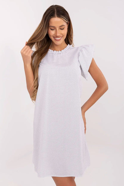 Stylish Lakerta Summer Daydress showcasing its feminine flared design and delicate round neckline, ideal for chic summer outings.