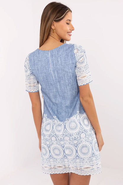 Elegant linen daydress by Lakerta featuring a subtle print on the sleeves, designed for sophisticated occasions