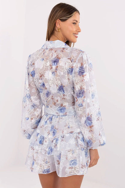 Elegant Floral Buttoned Shirt from Lakerta with long slightly puffy sleeves and a classic collar, perfect for sophisticated occasions.