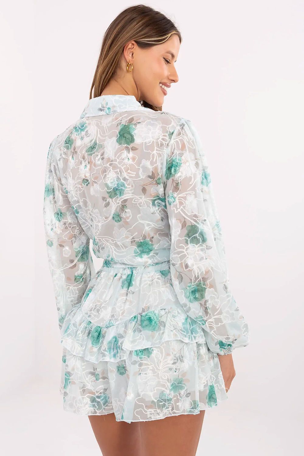 Close-up of the floral pattern and decorative embroidery on the Lakerta Elegant Floral Buttoned Shirt, showcasing high-quality craftsmanship and design.