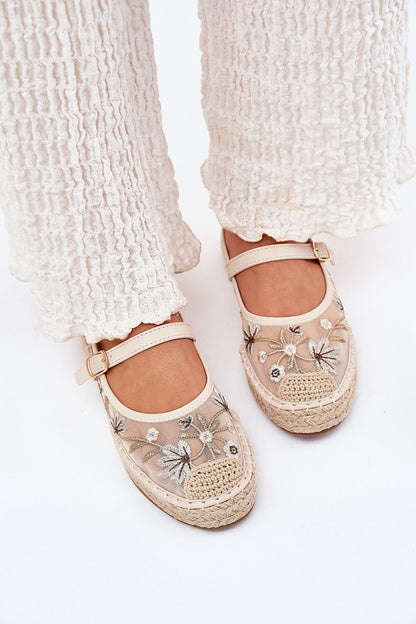 Luxury women's floral embroidered mesh espadrilles by Step in Style, featuring a stylish buckle strap, perfect for summer outings.