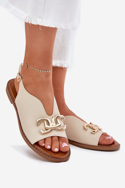 Luxury eco-leather women's flat-heeled sandals with elegant gold accents, designed by Step in Style, perfect for summer outfits. Available in EU sizes 36 to 41.