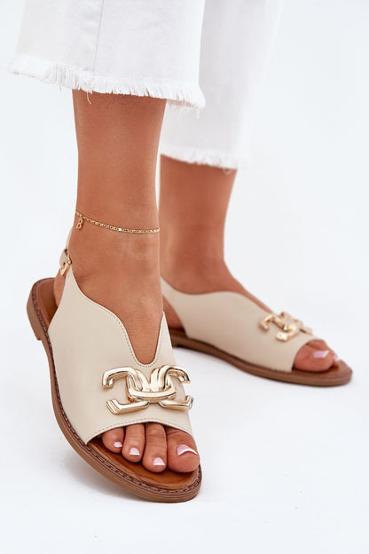 Step in Style eco-leather women's flat sandals with gold detailing, designed for comfort and elegance, available in EU sizes 36-41.