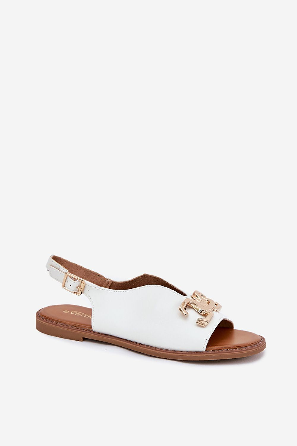 Step in Style women's eco-leather sandals with adjustable buckle features, stylish gold details for the perfect summer look.