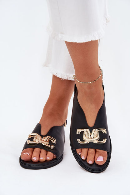 Stylish display of Step in Style eco-leather women's sandals with gold accents, highlighting their versatility for summer dresses and casual outfits.