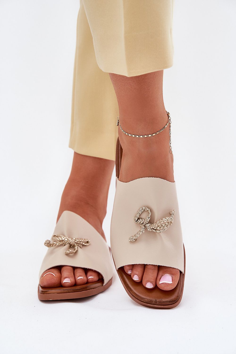 Elegant women's eco leather sandals by Step in Style featuring decorative lacing, suitable for EU sizes 36-41, with a 1 cm flat heel for ultimate comfort.