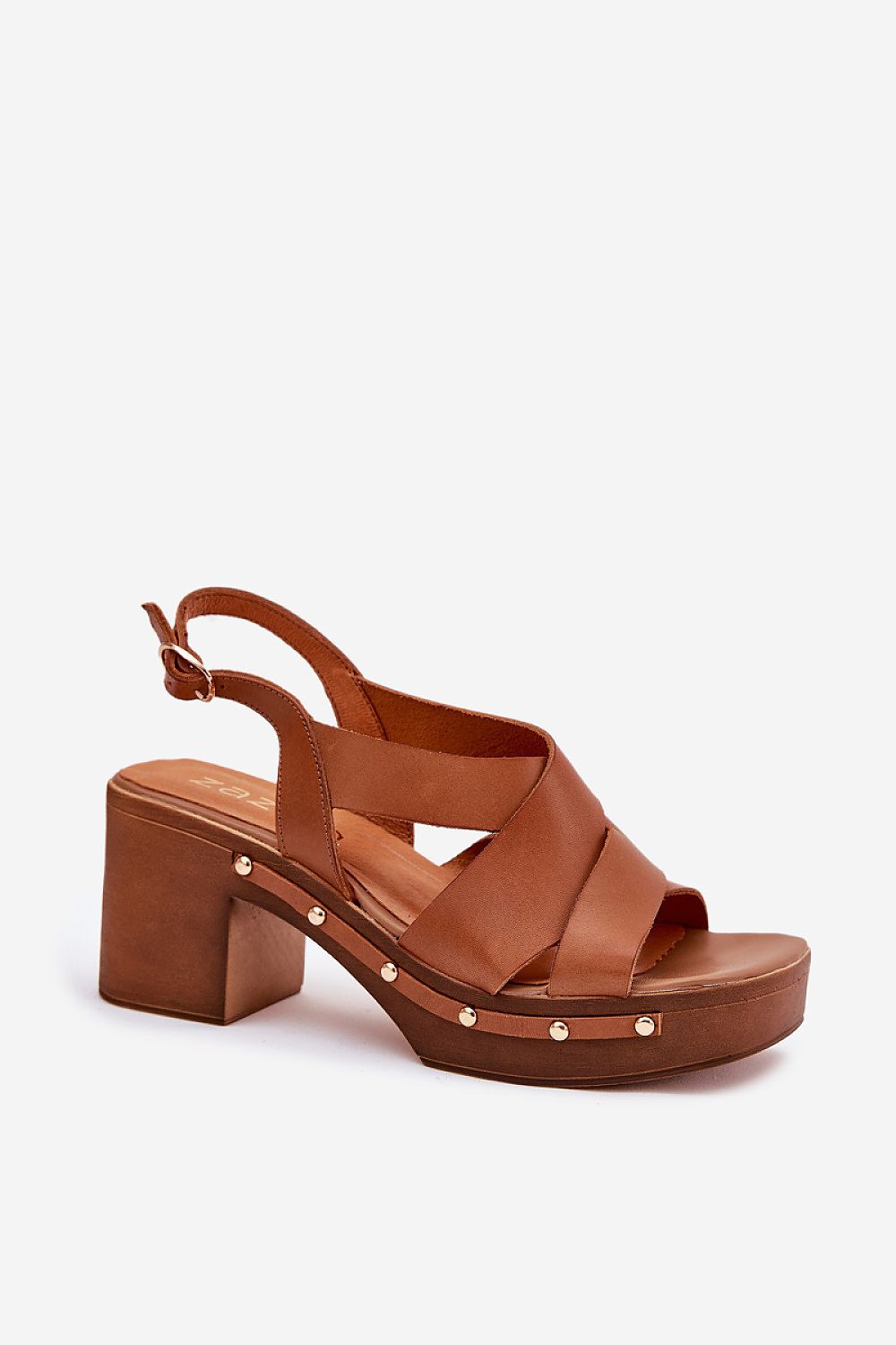 Close-up of Step in Style elegant women's sandals made of natural leather, showcasing the adjustable buckle strap and luxurious craftsmanship, perfect for formal occasions.